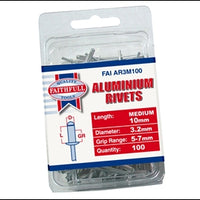 Aluminium Rivets - 3mm x 10mm Long (Pack of 100)