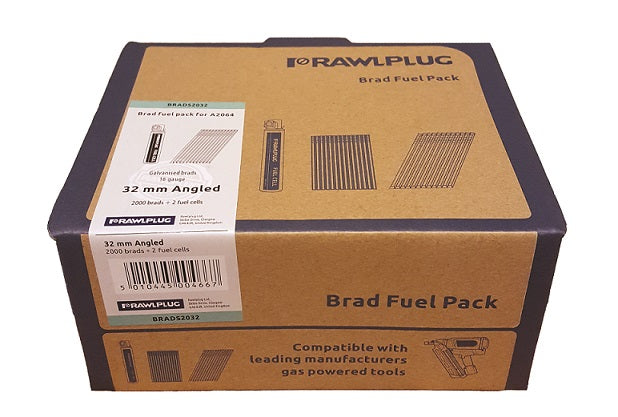 Rawlplug Angled Brad Nails 16 x 38mm x 2000PK Galv Incl. 2 Fuel Cells (Paslode Compatible)