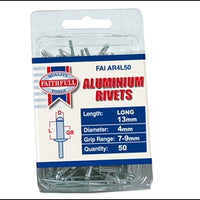 Aluminium Rivets - 4mm x 13mm Long (Pack 50)