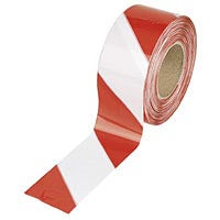 Hazard Warning Tape Red & White  75mm x 500m
