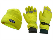 Scan Hi-Visibility Beanie Hat & Gloves Yellow - One Size