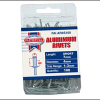 Aluminium Rivets - 4mm x 7mm Short (Pack of 100)