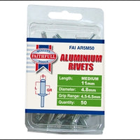 Aluminium Rivets - 5mm x 11mm (Pack 50)