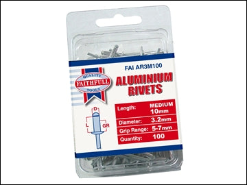 Aluminium Rivets - 3mm x 10mm Long (Pack of 100)